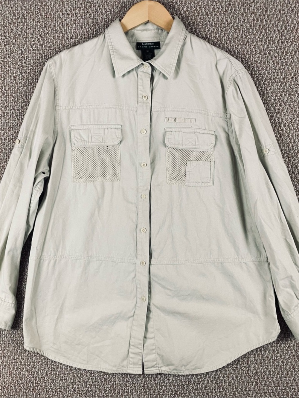 Vintage 90s Ralph Lauren Shirt 1X Safari Outdoor Pockets Button Up Hiking E94